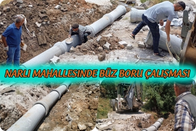 Narlı Mahallesinde B&uuml;z Boru &Ccedil;alışması