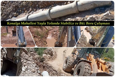 Konalga Mahallesi Yayla Yolunda Stabilize ve B&uuml;z Boru &Ccedil;alışması